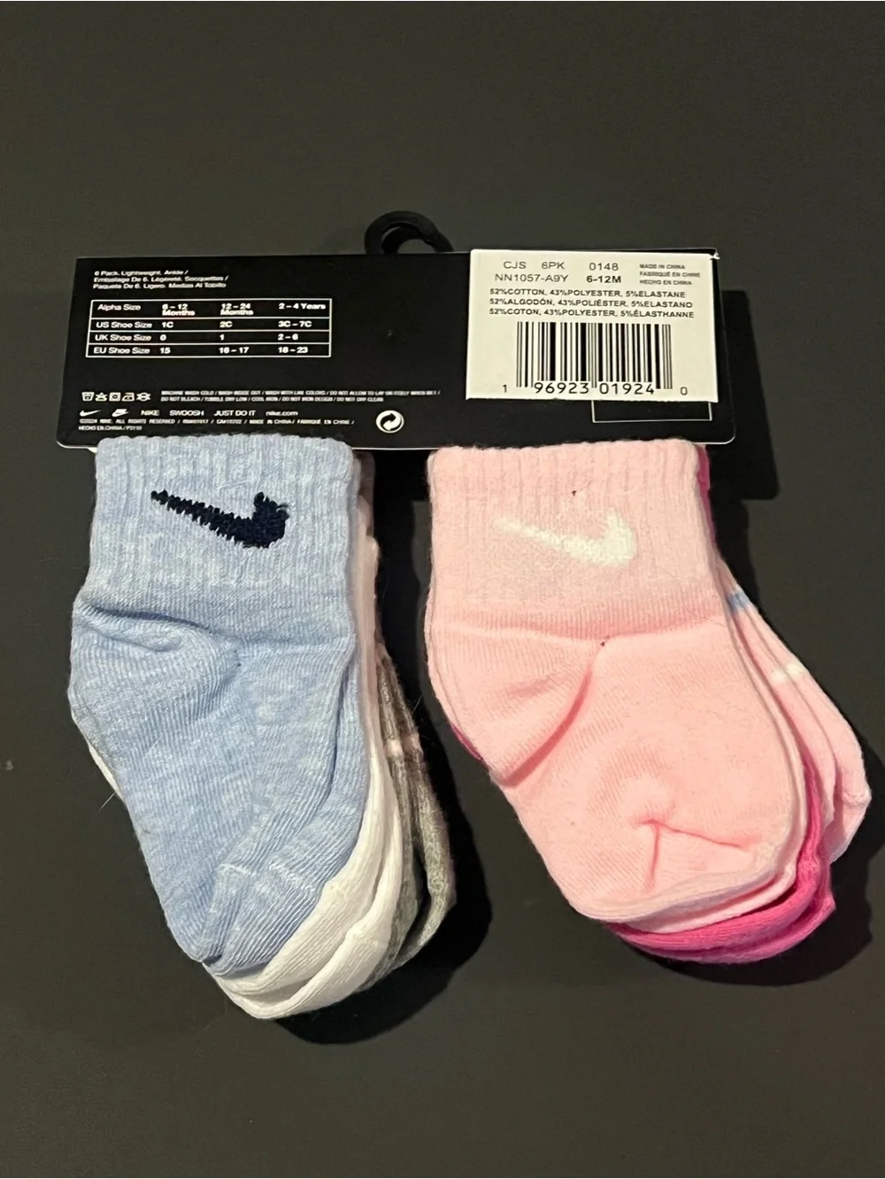 Nike Baby Socks Ankle 6pk Lightweight  Girls 6-12 months NWT